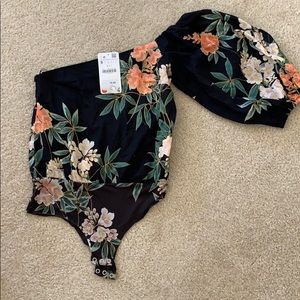 Zara floral asymmetric bodysuit